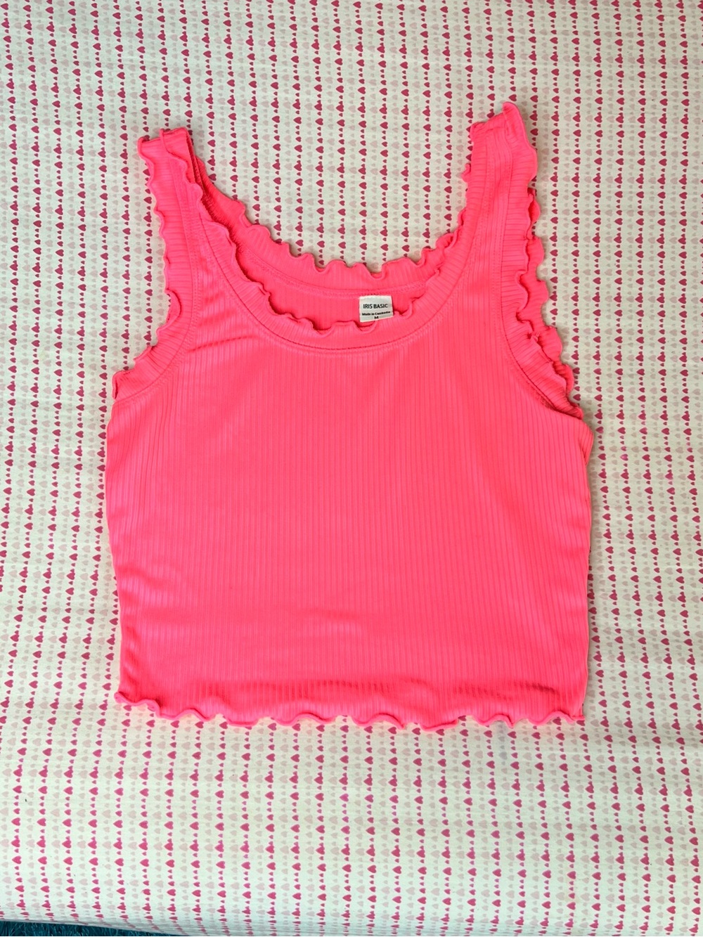 Iris Basic Hot Pink Ribbed Ruffle Trim Camisole - Picture 2 of 6